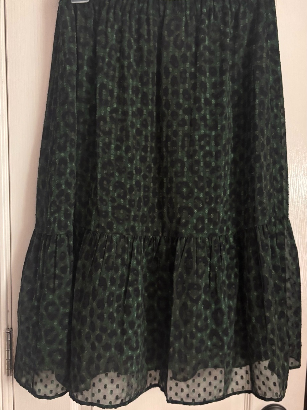 Michael Kors Dark Green Leopard-Print Tiered Midi Skirt